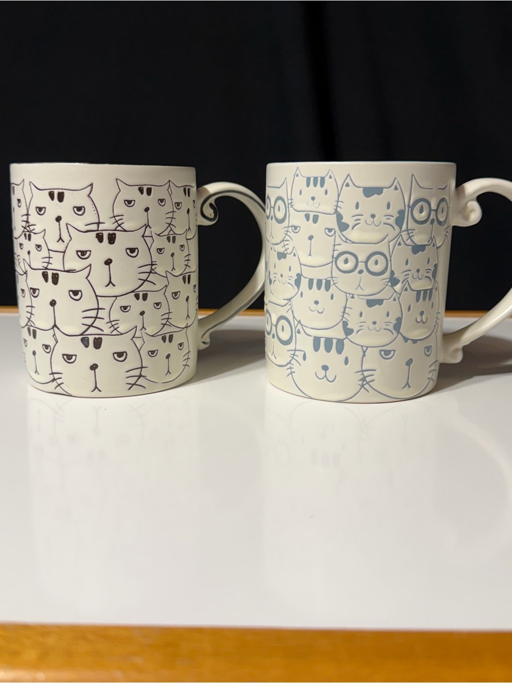 Spectrum Designz Embossed Cat Ceramic Coffee Mugs Set of 2 Blue Inside